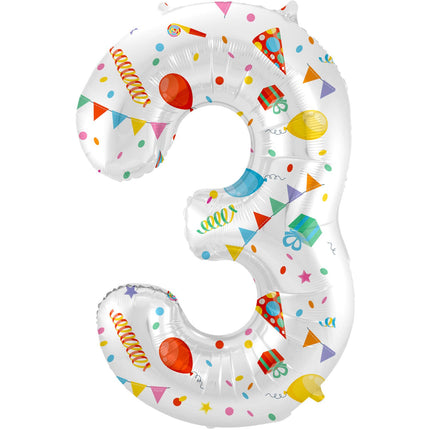 Feestbazaar Folieballon Cijfer 3 Joyful Party - 86 cm