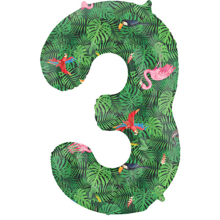 Feestbazaar Folieballon Cijfer 3 Jungle Print (86cm)
