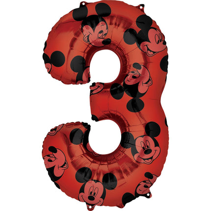 Feestbazaar Folieballon Cijfer 3 Mickey Mouse Rood (66cm)