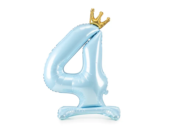 Feestbazaar Folieballon Cijfer 4 Hemelsblauw Op Standaard 84cm