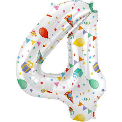 Feestbazaar Folieballon Cijfer 4 Joyful Party - 86 cm