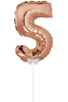 Feestbazaar Folieballon Cijfer '5' Rose Goud 40cm met stokje