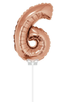 Feestbazaar Folieballon Cijfer '6' Rose Goud 40cm met stokje