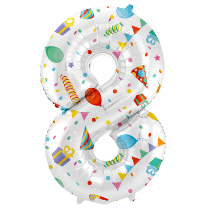 Feestbazaar Folieballon Cijfer 8 Joyful Party - 86 cm