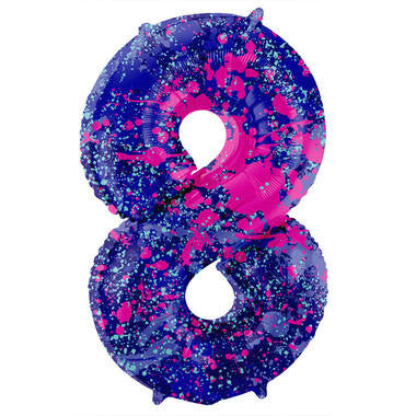 Feestbazaar Folieballon Cijfer 8 Paint Splash Neon (86cm)