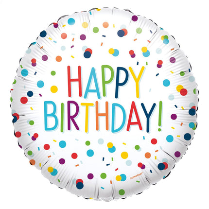Feestbazaar Folieballon Confetti Print Happy Birthday Wit - 45cm