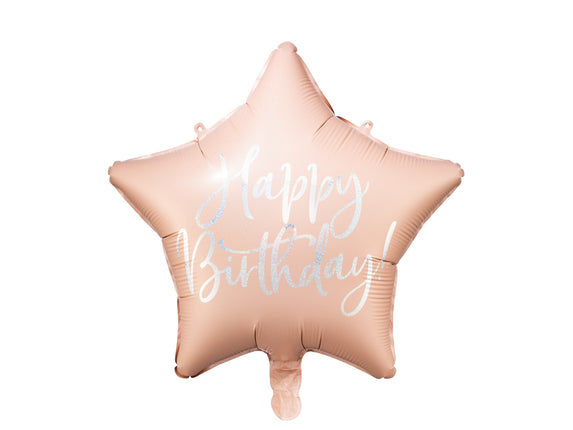 Feestbazaar Folieballon Happy Birthday Ster Poederroze (40cm)