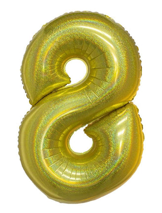 Feestbazaar Folieballon Holografisch Goud Cijfer '8' - 102cm