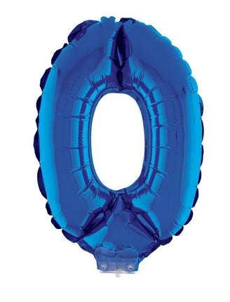 Feestbazaar Folieballon Klein Cijfer '0' Blauw Met Stokje (41cm)