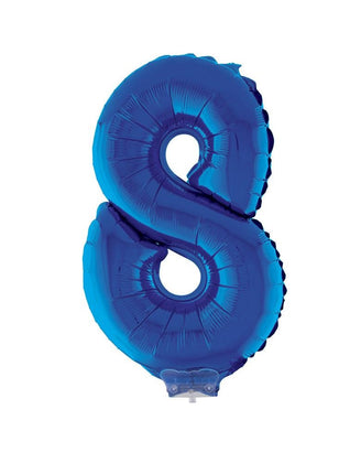 Feestbazaar Folieballon Klein Cijfer '8' Blauw Met Stokje (41cm)