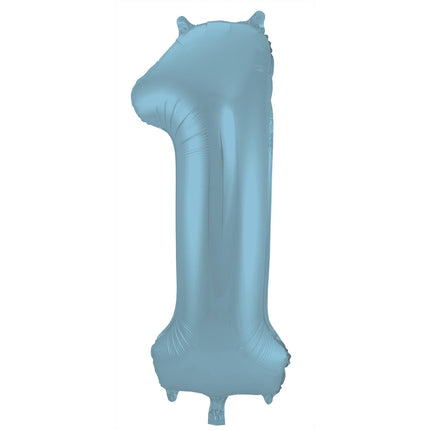 Feestbazaar Folieballon Pastel Blauw Metallic Mat Cijfer 1 (86cm)