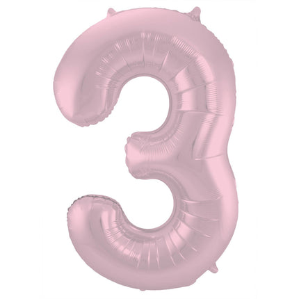Feestbazaar Folieballon Pastel Roze Metallic Mat Cijfer 3 - 86 cm