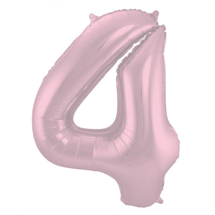 Feestbazaar Folieballon Pastel Roze Metallic Mat Cijfer 4 - 86 cm
