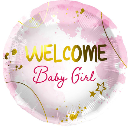 Feestbazaar Folieballon 'Welcome Baby Girl' Roze (45cm)