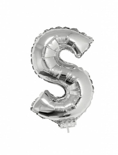 Feestbazaar Folieballon zilver letter 'S' met rietje