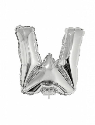 Feestbazaar Folieballon zilver letter 'W' met rietje
