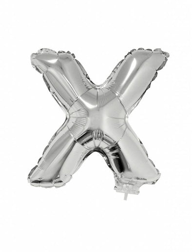 Feestbazaar Folieballon zilver letter 'X' met rietje