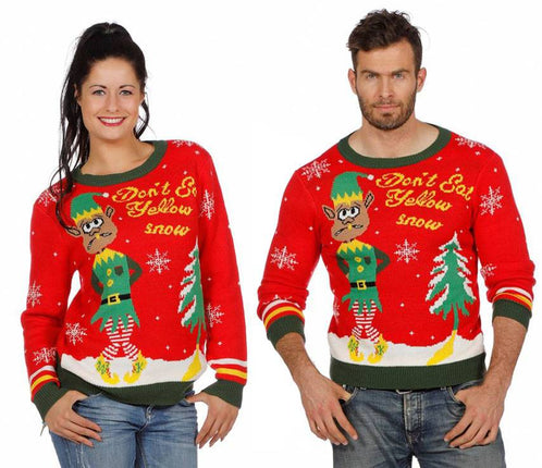 Feestbazaar Foute Kersttrui rood met kerstelf