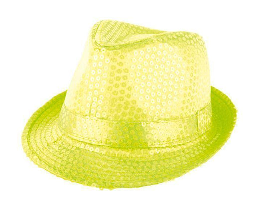 Feestbazaar Gangsterhoed pailletten neon geel