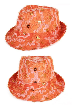 Feestbazaar Gangsterhoedje ruche + pailletten oranje