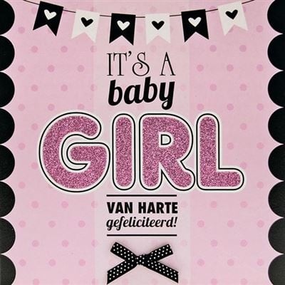 Feestbazaar Geboorte Kaart 'It's a Baby Girl' Roze