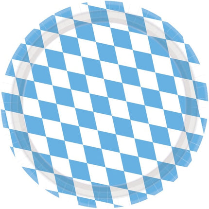 Feestbazaar Geruite Papieren Bordjes Blauw/Wit (8st)