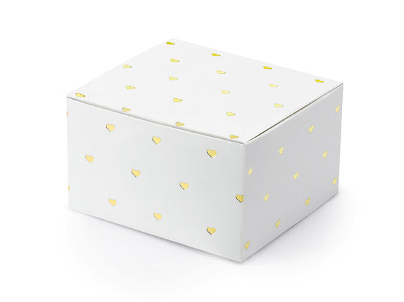 Feestbazaar Geschenkdoosjes wit met gouden hartjes (10st)