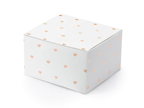 Feestbazaar Geschenkdoosjes wit met Rose gouden hartjes (10st)
