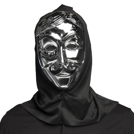 Feestbazaar Gezichtsmasker Anonymous met Kap zilver