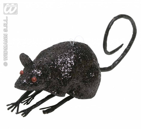 Feestbazaar Glitter muis zwart 8,5cm