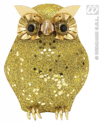 Feestbazaar Glitter uil goud 10,5cm