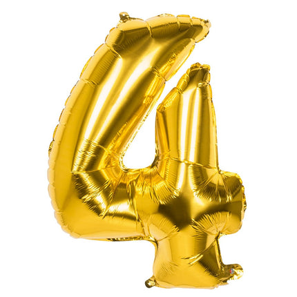 Feestbazaar Gouden Folieballon Cijfer 4 - 86 cm