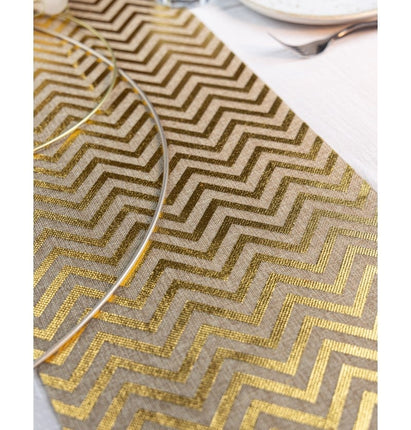 Feestbazaar Gouden Jute Tafelloper met Visgraat patroon (28x500cm)