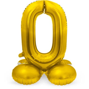 Feestbazaar Goudkleurig Folieballon Cijfer 0 op Standaard (72cm)
