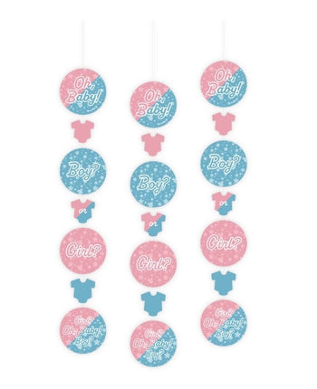 Feestbazaar Handecoratie Slingers 'Oh Baby' Gender Reveal (3st)