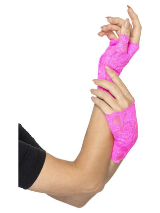 Feestbazaar Handschoenen Neon Roze Kant