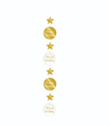 Feestbazaar Hangdecoratie Happy Birthday Goud/Wit (1,2m)