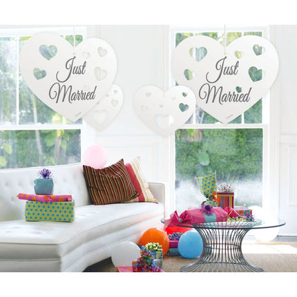 Feestbazaar Hangdecoratie Harten Just Married (5st)