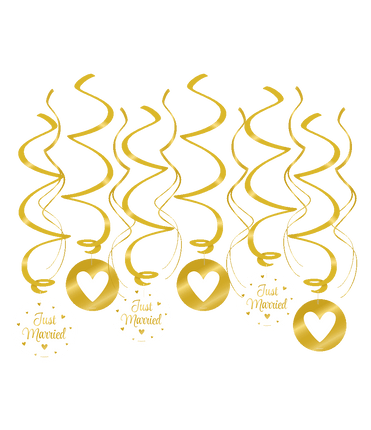 Feestbazaar Hangdecoratie Swirl Just Married Goud (12st)