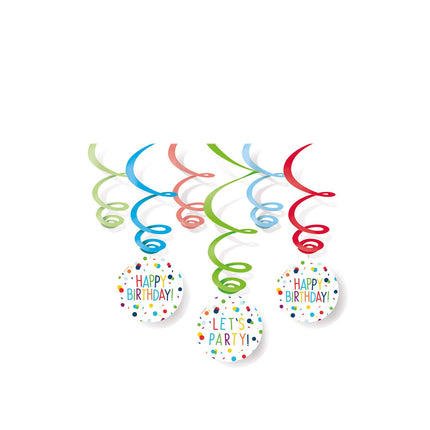 Feestbazaar Hangdecoratie Swirls Happy Birthday Confetti (6st)