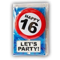 Feestbazaar Happy Age Kaart Button - 16 Jaar