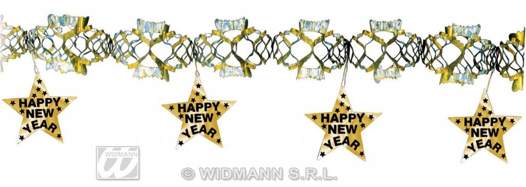 Feestbazaar Happy new year laser slinger goud