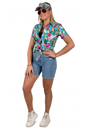 Feestbazaar Hawaii Blouse Met Zonneklep Papegaaien Blauw