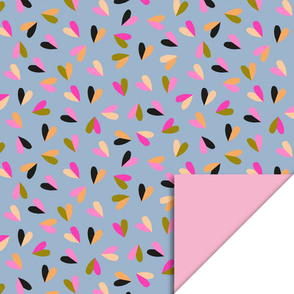 Feestbazaar Hearts Duo Blue & Pink Inpakpapier (70x300cm)