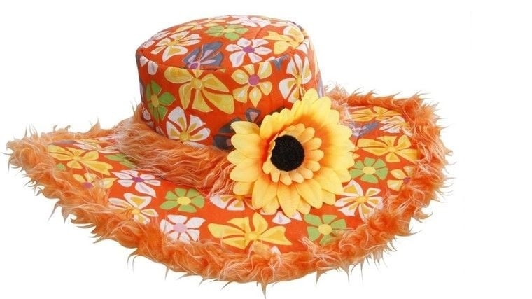 Feestbazaar Hoed Ibiza met zonnebloem oranje