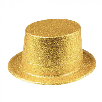 Feestbazaar Hoge hoed goud glitter pvc