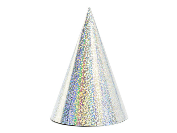 Feestbazaar Holografische Feesthoedjes Zilver - 6 Stuks