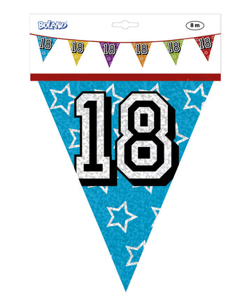 Feestbazaar Holografische vlaggenlijn '18' (8 m)