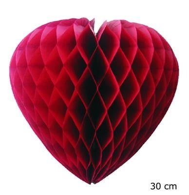 Feestbazaar Honeycomb Hangdecoratie Bordeaux hart (30cm)