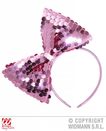 Feestbazaar Hoofdband met paillettenstrik roze